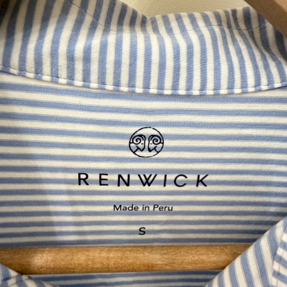 Renwick Polo Shirt Small Blue White Striped 3/4 Sleeve Pima Cotton Golf - Picture 4 of 5
